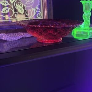 Vintage Ruby Red Diamond Pattern Glass Bowl